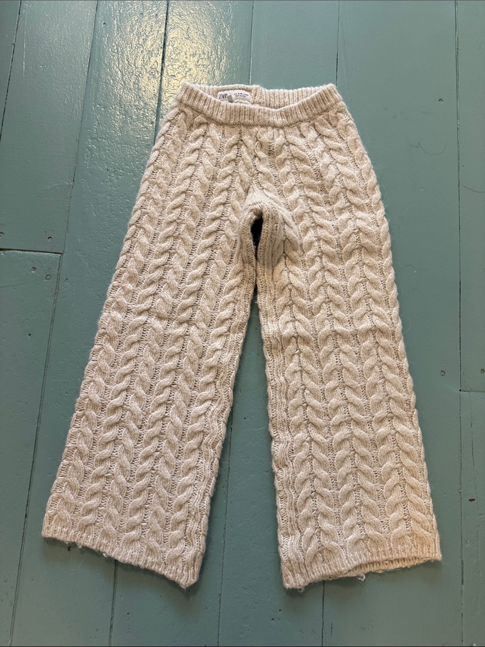 Zara Cozy Cable Knit Kids Pants - Cream